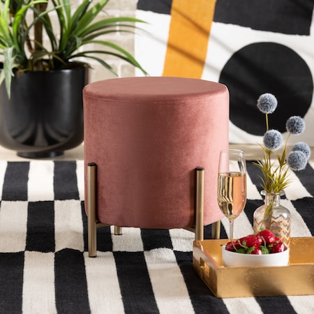 Baxton Studio Thurman Contemporary Glam and Luxe Pink Velvet Upholstered and Gold Finished Metal Ottoman 197-12229-ZORO